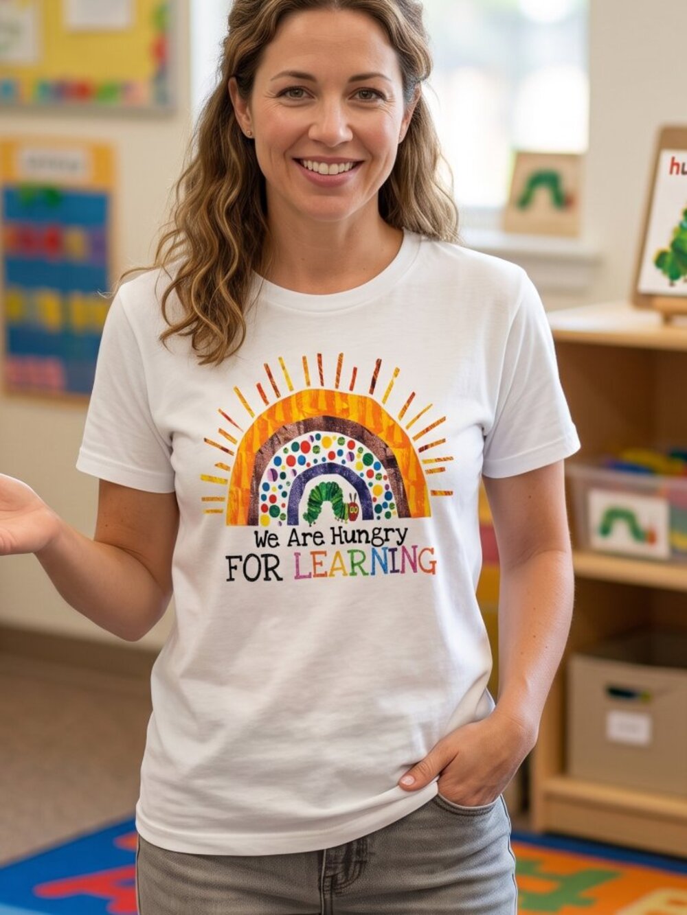 New Teacher T-Shirt “We Are Hungry for Learning” – Size Small